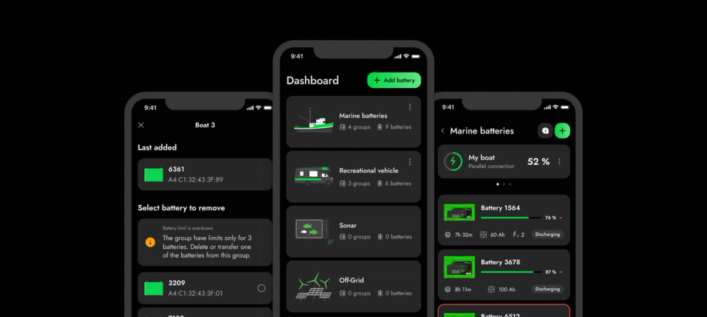 Screenshots of the Norsk Guardian app with Bluetooth connectivity features