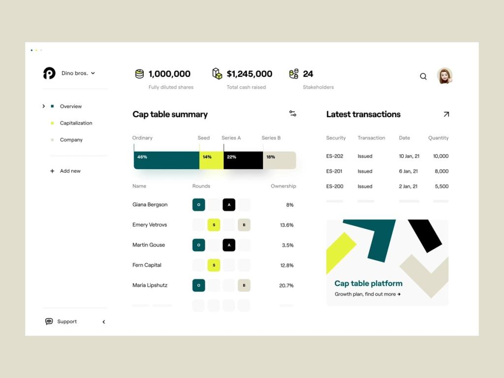 Be sure to manage a cap table and track how many shares you’ve already sold 