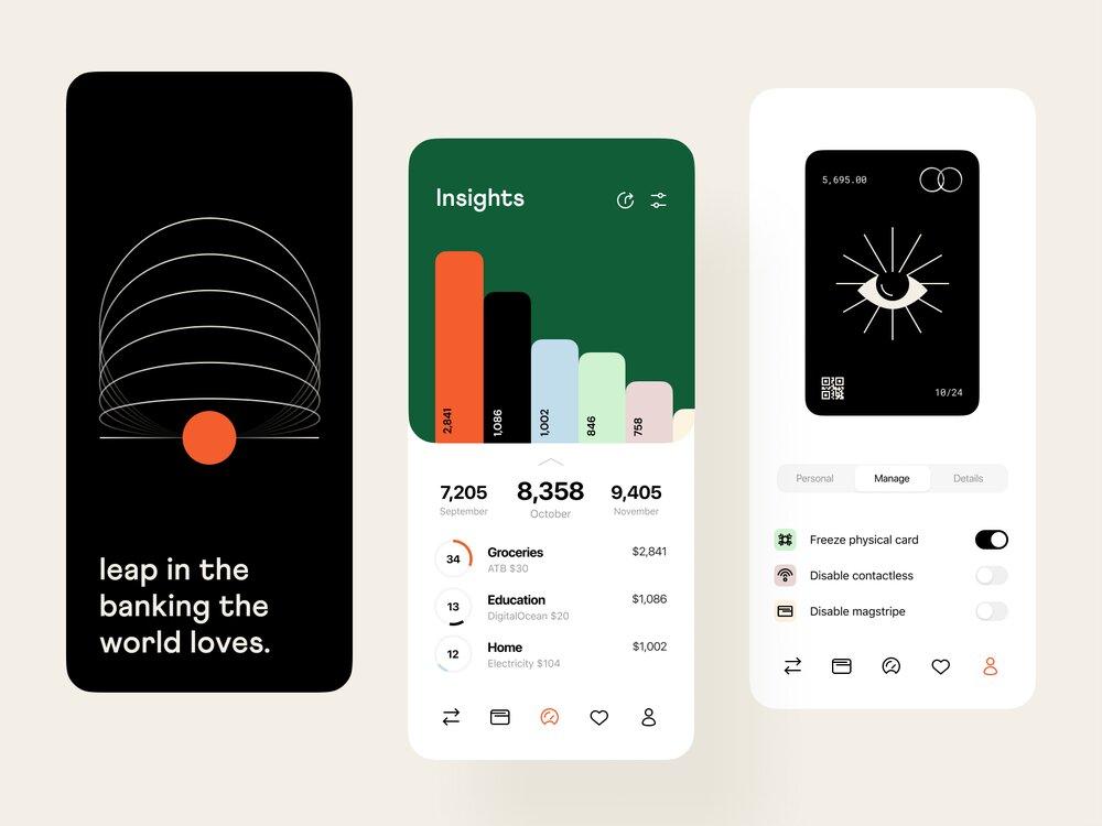 You can consider adding gamification in addition to financial services to your mobile banking app to improve customer experience (*image by [Vladimir Gruev](https://dribbble.com/gruev){ rel="nofollow" target="_blank" .default-md}*)