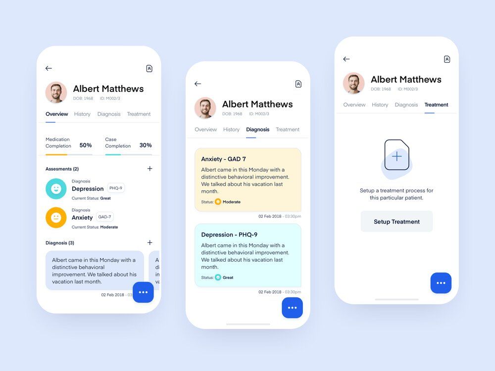 Mental health apps should have informative users’ profiles with health data (*image by [Filip Justić](https://dribbble.com/filipjustic){ rel="nofollow" target="_blank" .default-md}*)