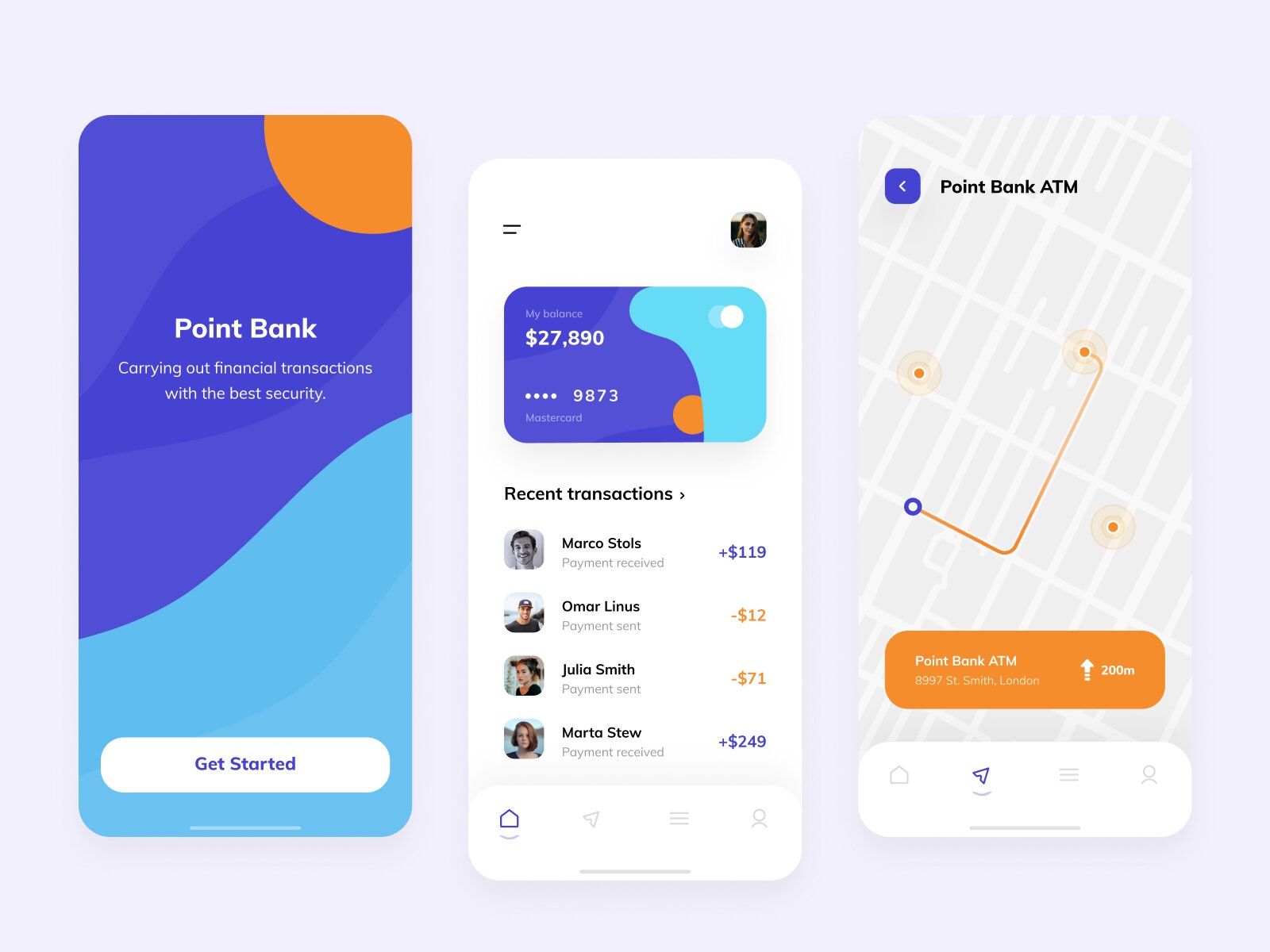 Developing a mobile banking software with ATM Network Location can be useful for your bank mobile application users (*image by [Gabriele Pala](https://dribbble.com/gabrielepala){ rel="nofollow" .default-md}*)