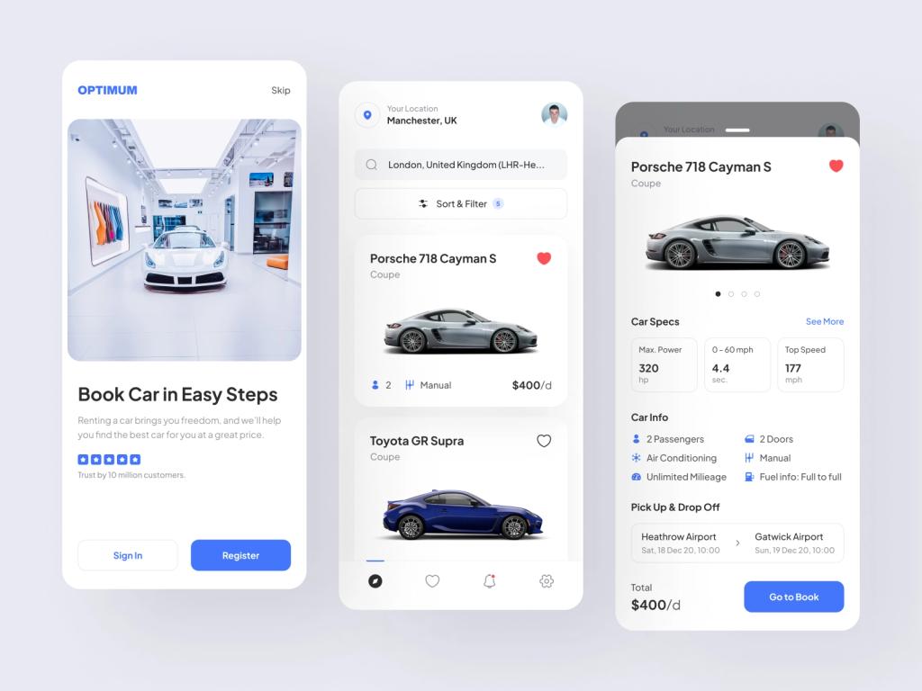 An examples of an EV rental app with comprehensive car details