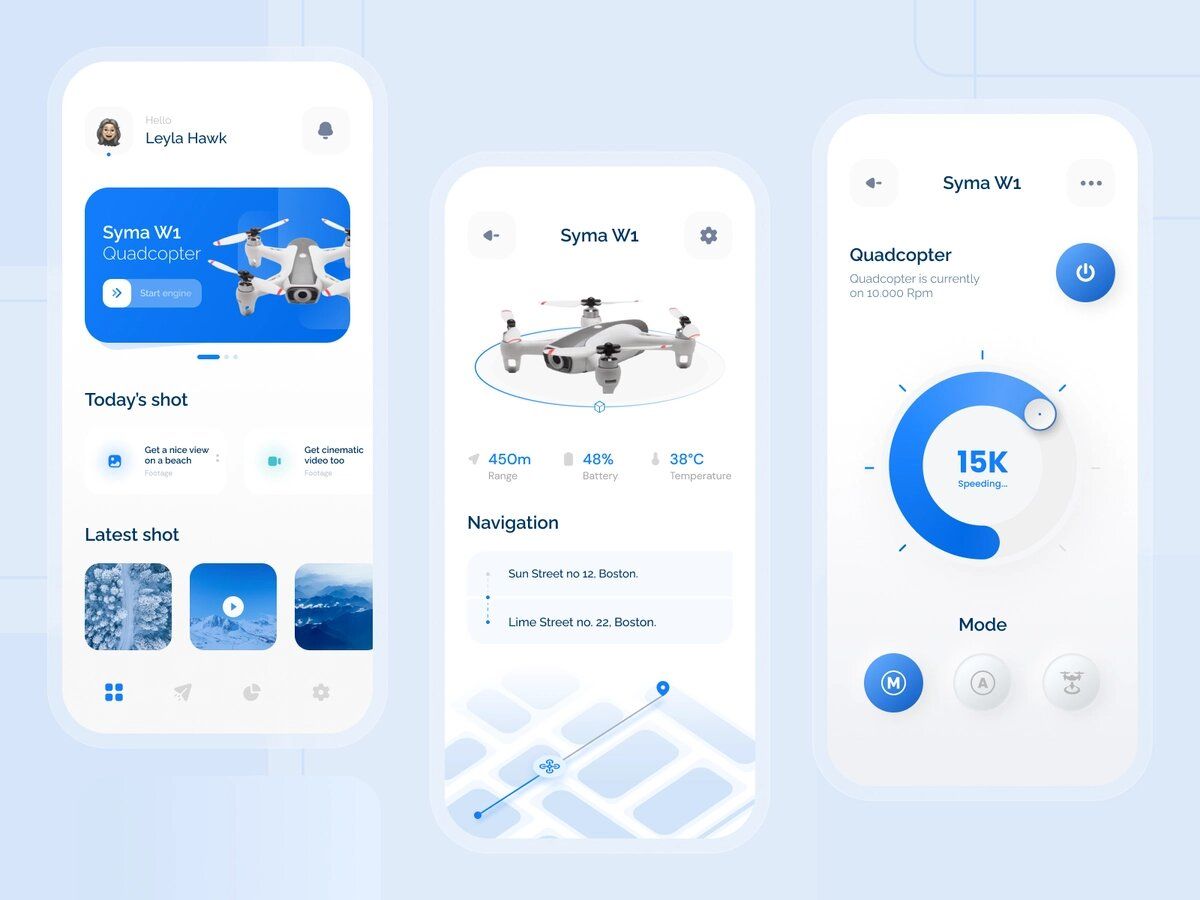 In the process of drone software development, don’t forget to make the Home Screen customizable (*image by [Firman Jabbar 🐲](https://dribbble.com/firmanjabbar){ rel="nofollow" target="_blank" .default-md}*)