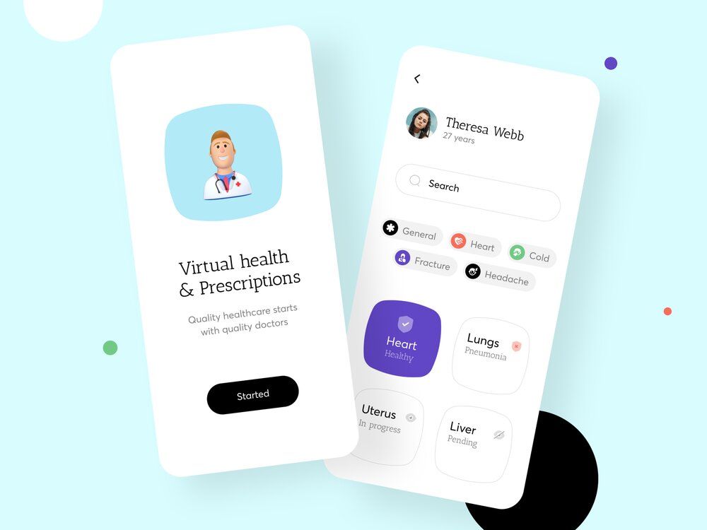 The market of mHealth is growing quickly which makes healthcare mobile app development relevant (*image by [Baten](https://dribbble.com/batzs){ rel="nofollow" target="_blank" .default-md}*)