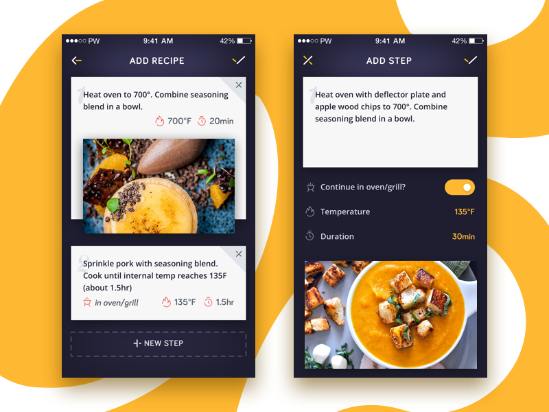A great implementation of the "add a recipe" feature (*image by [Maria Shanina](https://dribbble.com/MariaShanina){ rel="nofollow" .default-md}*)