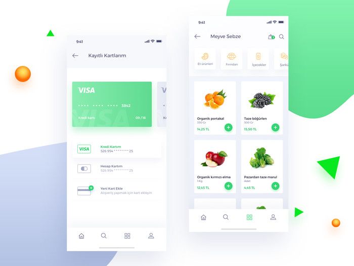 All "Add" buttons are green while categories are orange - a small example of what consistency may look like (*image by [Omer Erdogan](https://dribbble.com/OmerErdgn){ rel="nofollow" .default-md}*)