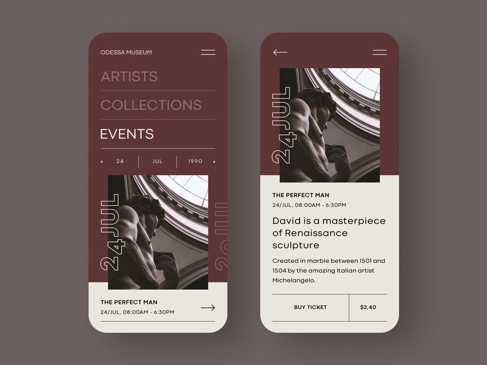 A home screen in a museum app is intended to allow access to the rest of the features