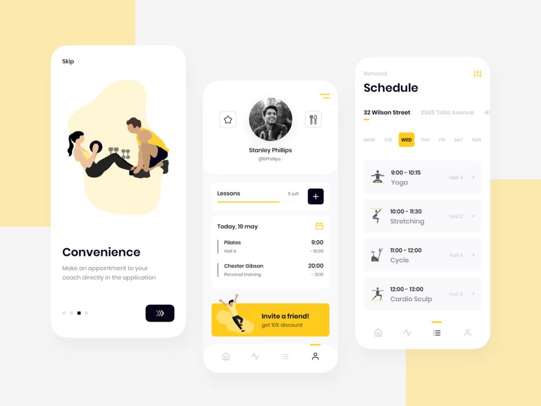 An online scheduling application for a gym (*image by [Cleveroad](https://dribbble.com/cleveroad){ rel="nofollow" .default-md}*)