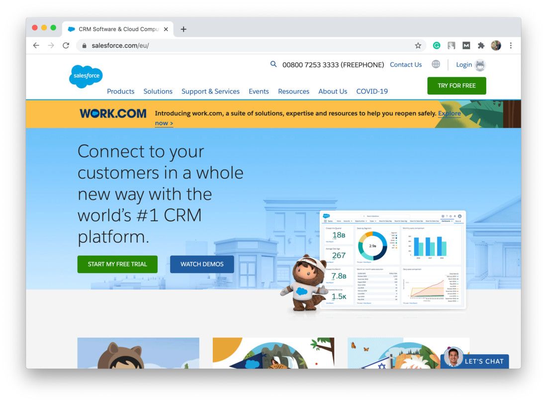 Salesforce software with well-structured CRM design (*shots from [Salesforce](https://www.salesforce.com/){ rel="nofollow" target="_blank" .default-md}*)