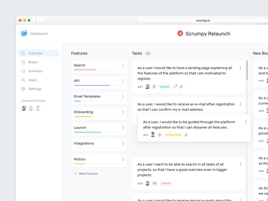 A few more examples of User Stories for websites (*image by [Philipp Kühn](https://dribbble.com/philippkuehn){ rel="nofollow" .default-md}*)