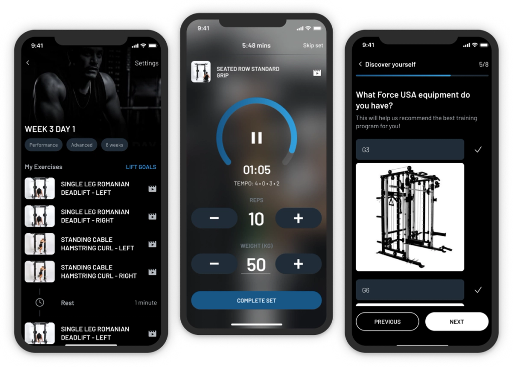 Screenshot of the Force USA fitness app