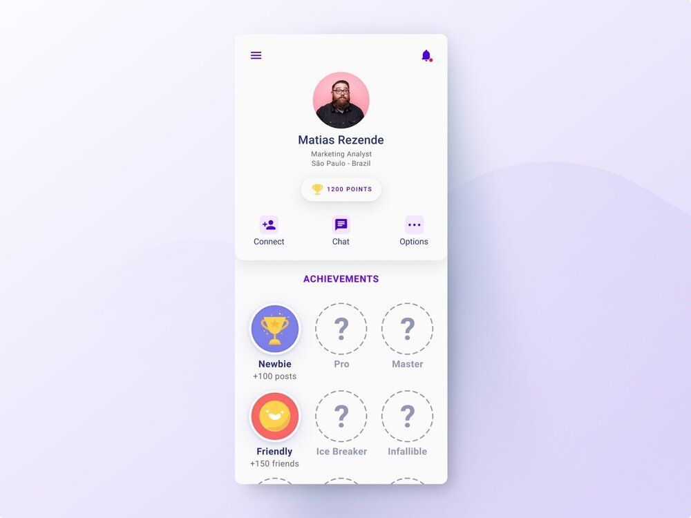 To build a loyalty app for small business or bigger companies, consider adding achievements to your rewards program (*image by [Caio Teixeira](https://dribbble.com/caioteixeira){ rel="nofollow" target="_blank" .default-md}*)
