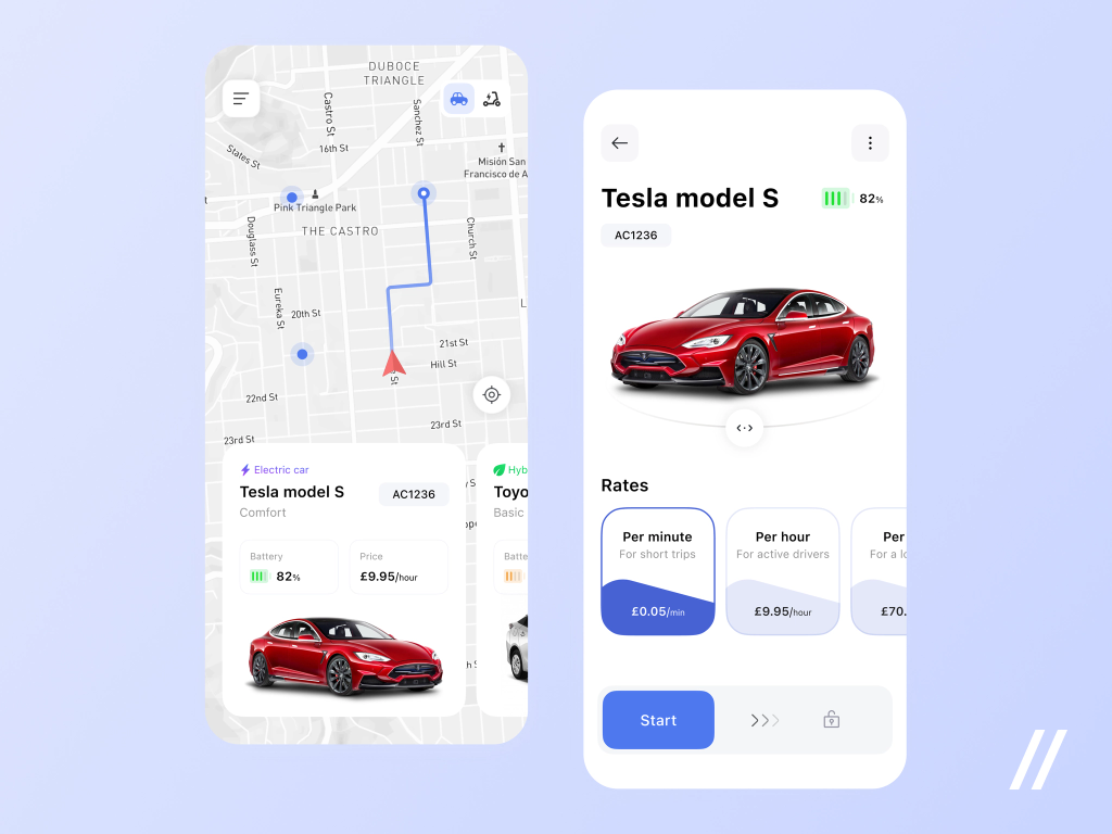 An example of a Tesla EV rental app