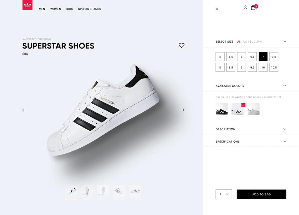 Adidas store with a minimalistic eCommerce web design