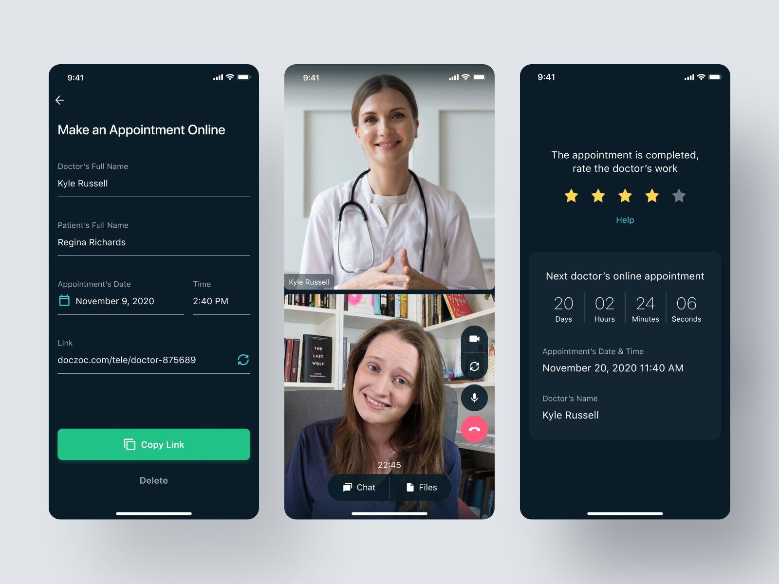 Feedback form in a telemedicine mobile app after an appointment 