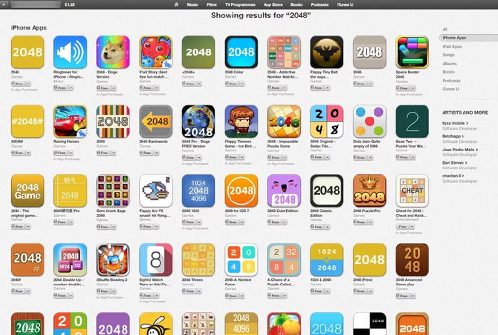Clones of the popular game "2048"