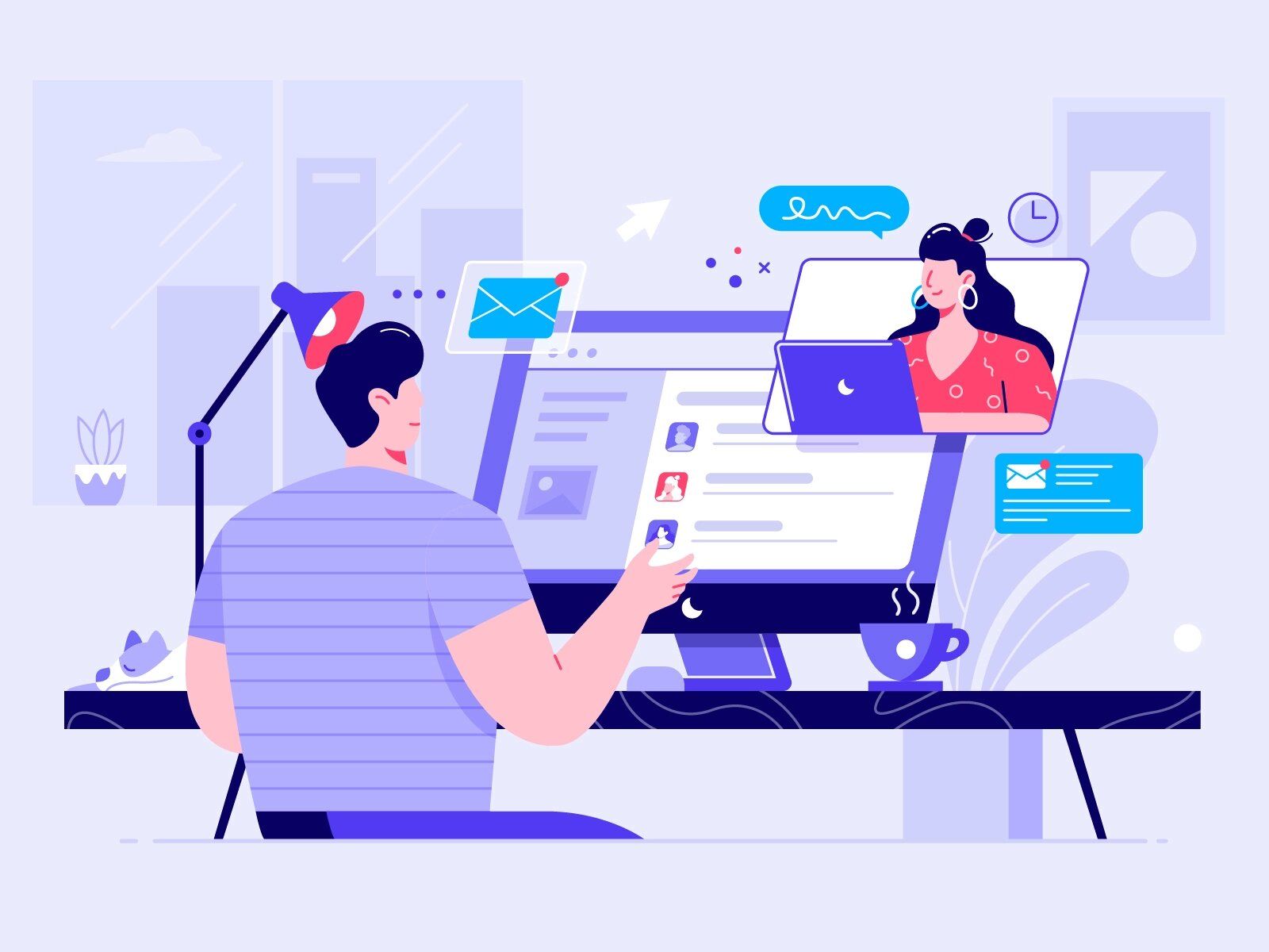 Managing remote teams will get easier as your employees get to know their colleagues better (*image by [Unini](https://dribbble.com/Unini){ rel="nofollow" target="_blank" .default-md}*)