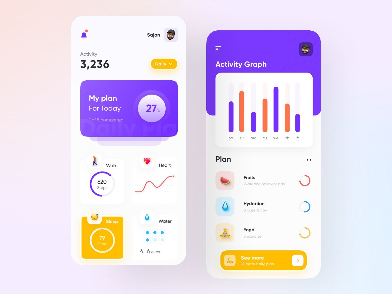 Activity tracking in a fitness app (*image by [Sajon](https://dribbble.com/sajon007){ rel="nofollow" .default-md}*)