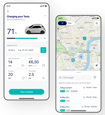 Screenshots of the Deftpower EV charging application