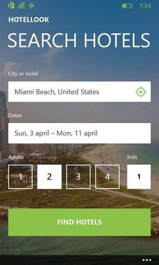 Hotellook app's searching page