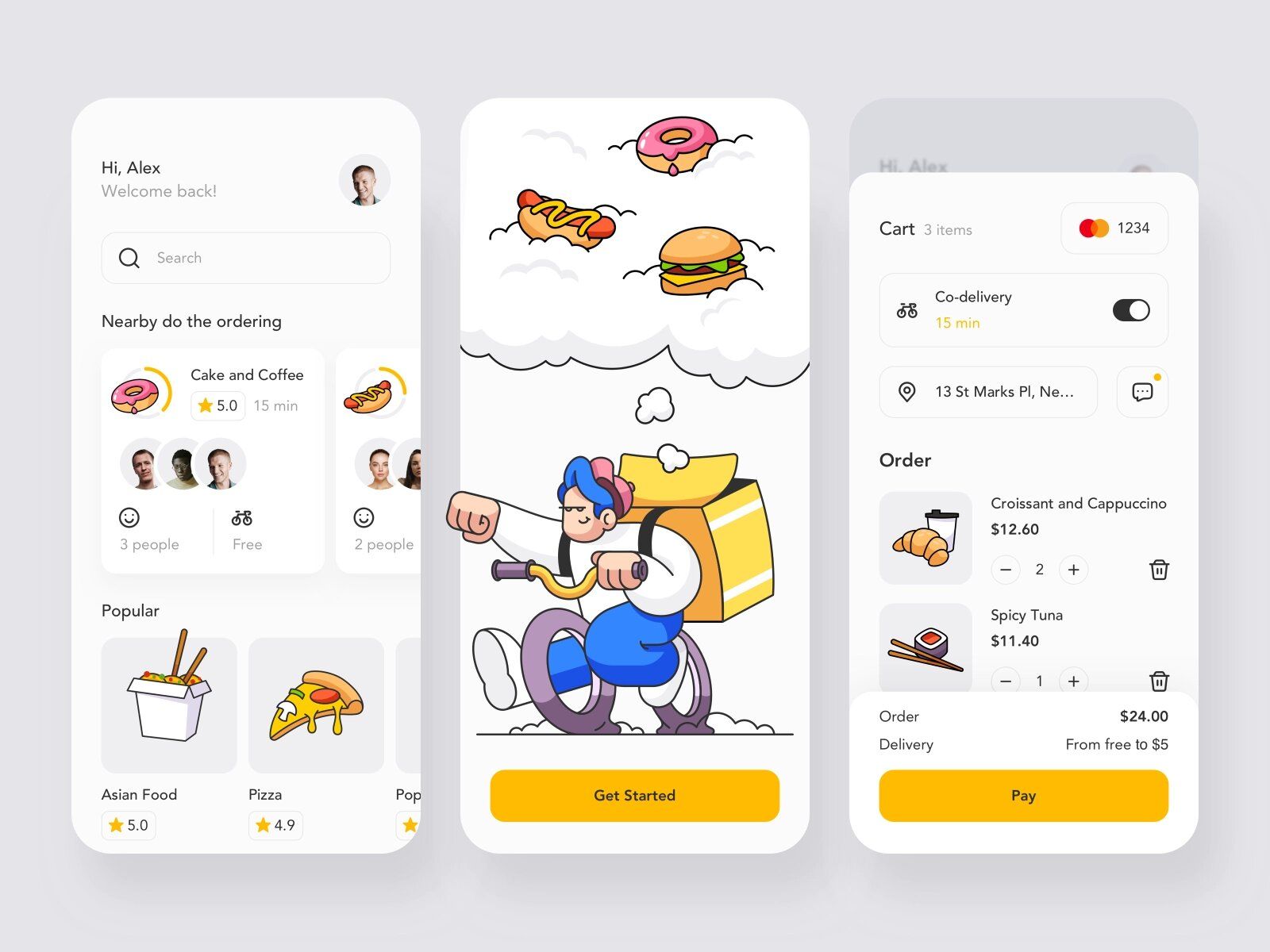There are multiple food delivery app development options that are diversified by food delivery mobile app types and ways of development (custom, white-label, etc.) (*image by [Agilie Team](https://dribbble.com/agilie){ rel="nofollow" target="_blank" .default-md}*)