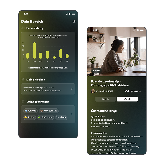 Screenshot of the Mindance application
