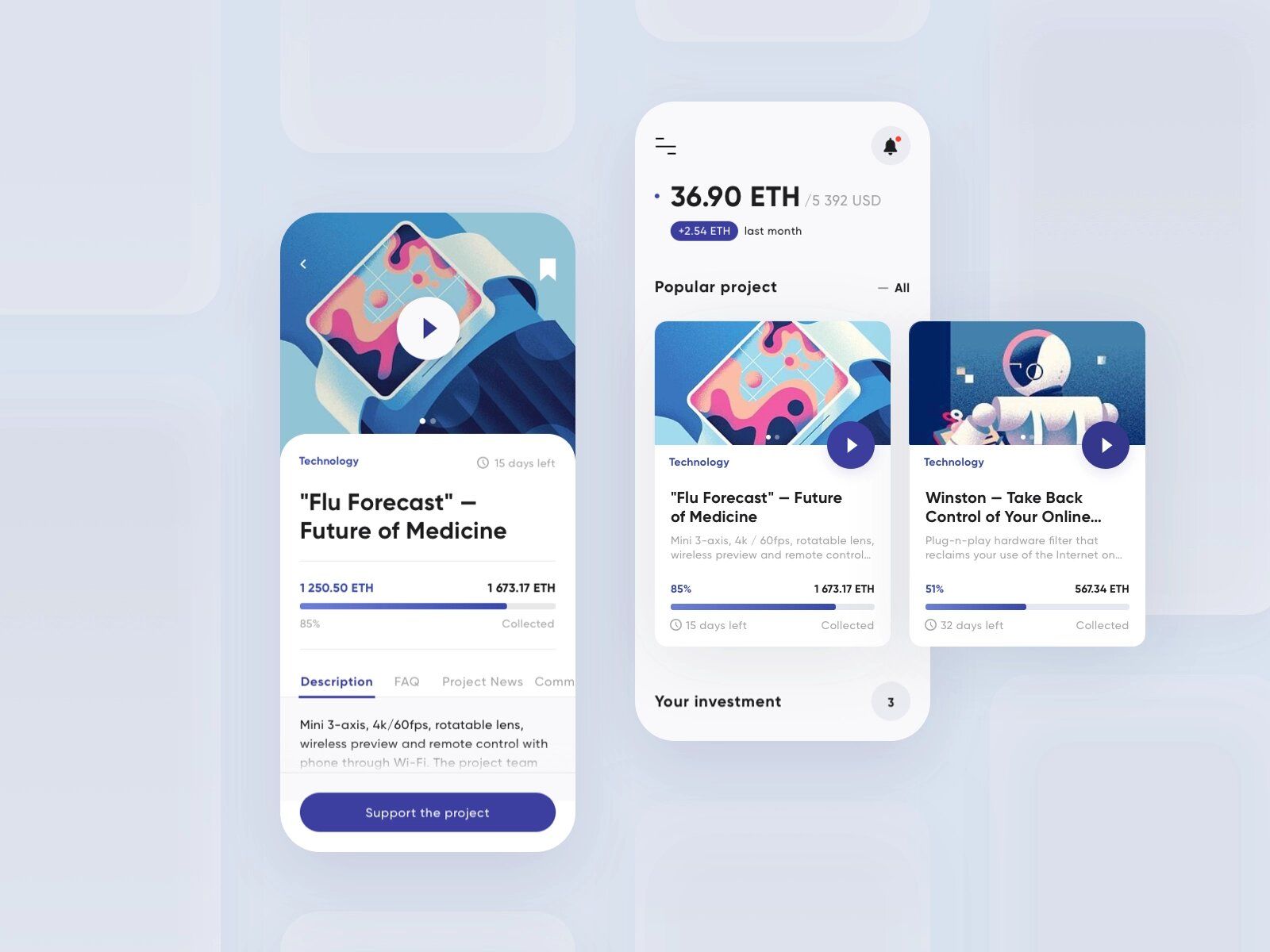 Creating a crowdfunding platform implies creating a place to list every crowdfunding campaign you have on your crowdfunding software (*image by [Leonid Arestov](https://dribbble.com/arestov_design){ rel="nofollow" target="_blank" .default-md}*)