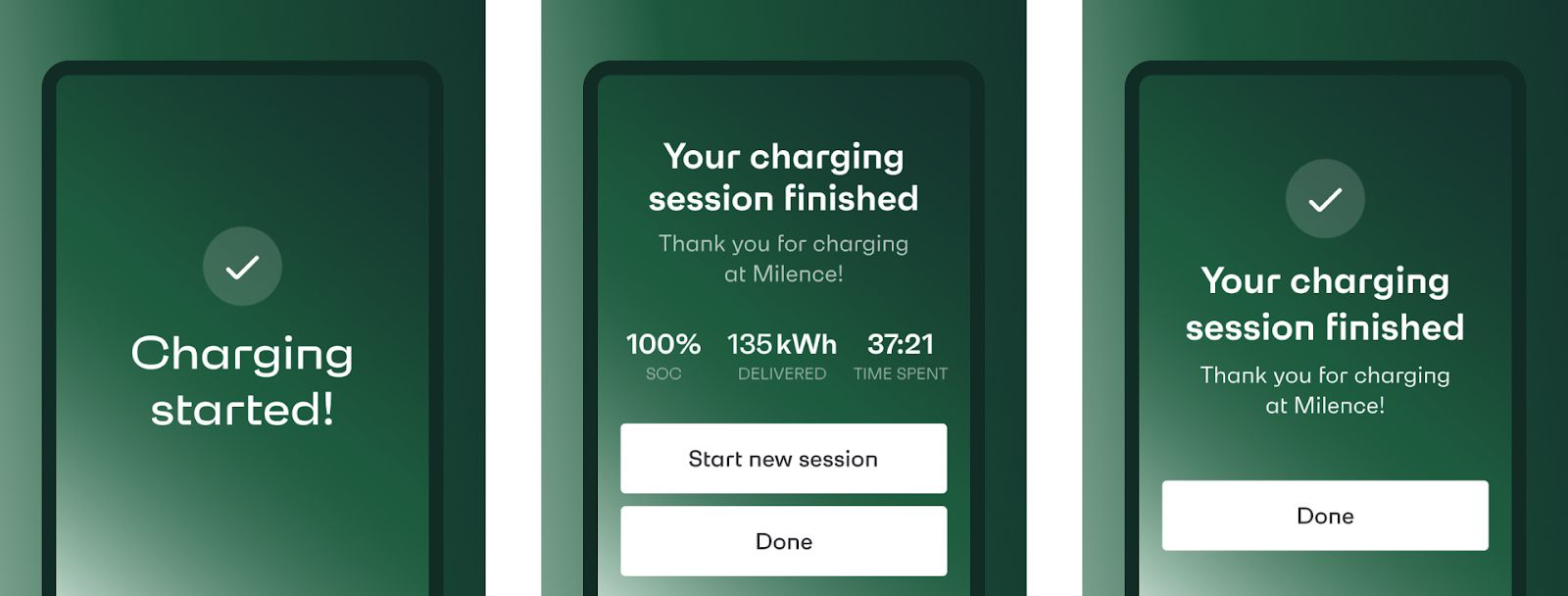 An example of Milence’s charging sessions windows