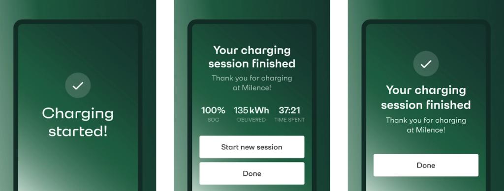 Screenshots of the Milence kiosk application with key functionality