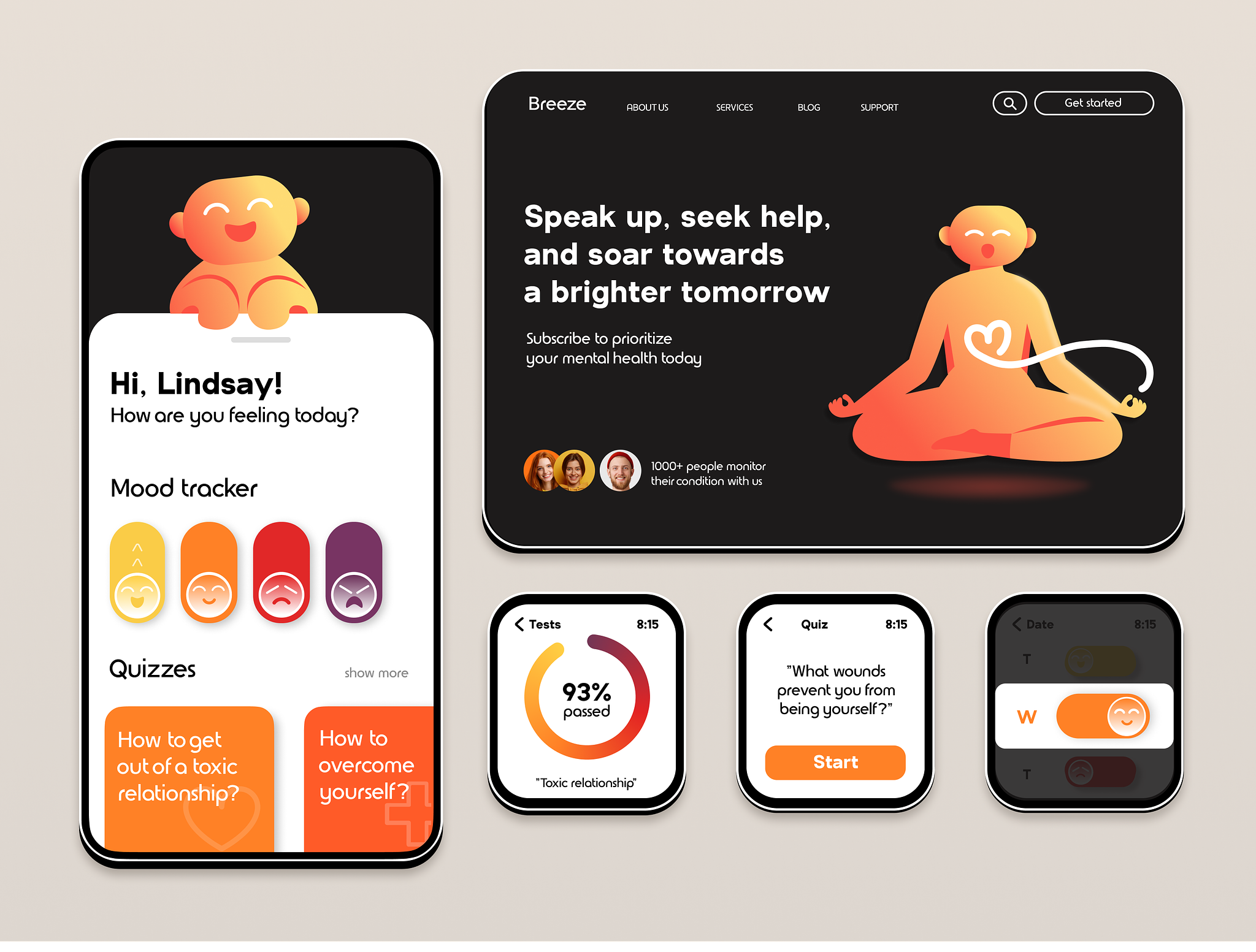 Mental health app development can increase user engagement and encourage people to self help for anxiety or any other mental illness (*image by [Kieron Keenan](https://dribbble.com/KieronKeenan){ rel="nofollow" target="_blank" .default-md}*)