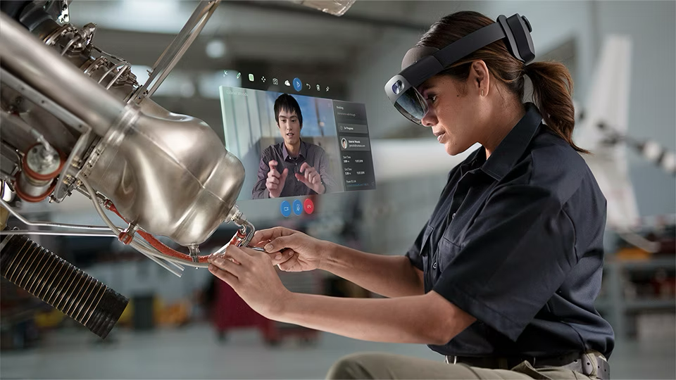 Photo demonstrating the use of Microsoft HoloLens in the automotive industry