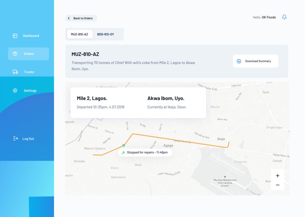 Freight tracking is one of the key features of logistics apps (*image by [Obi-Enadhuze Oke](https://dribbble.com/TheOke){ rel="nofollow" .default-md}*)