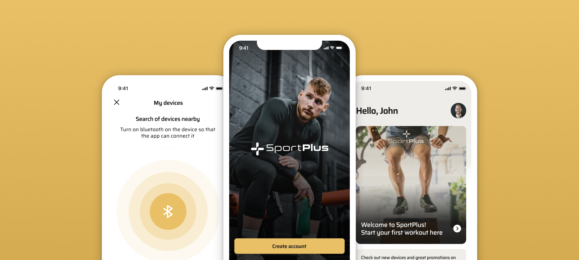 An example of a fitness app, SportPlus, that connects to a equipment via BLE