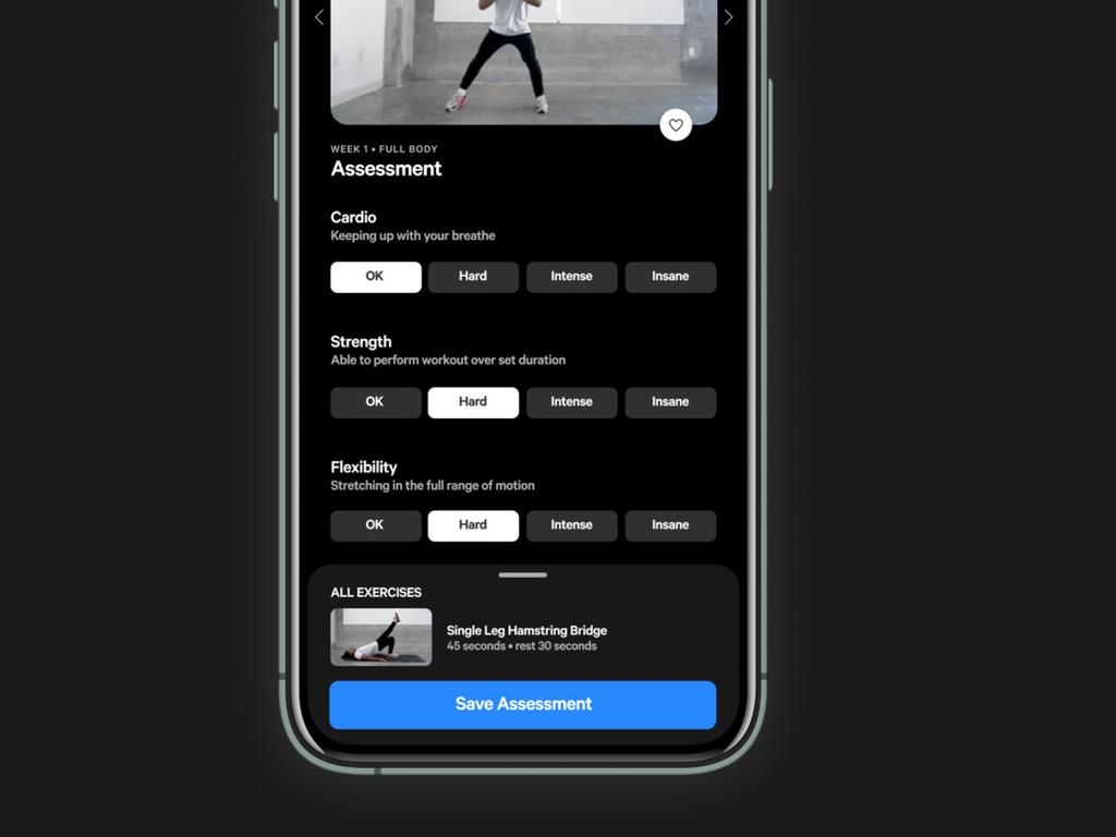 Pre-workout fitness assessment in a gym application