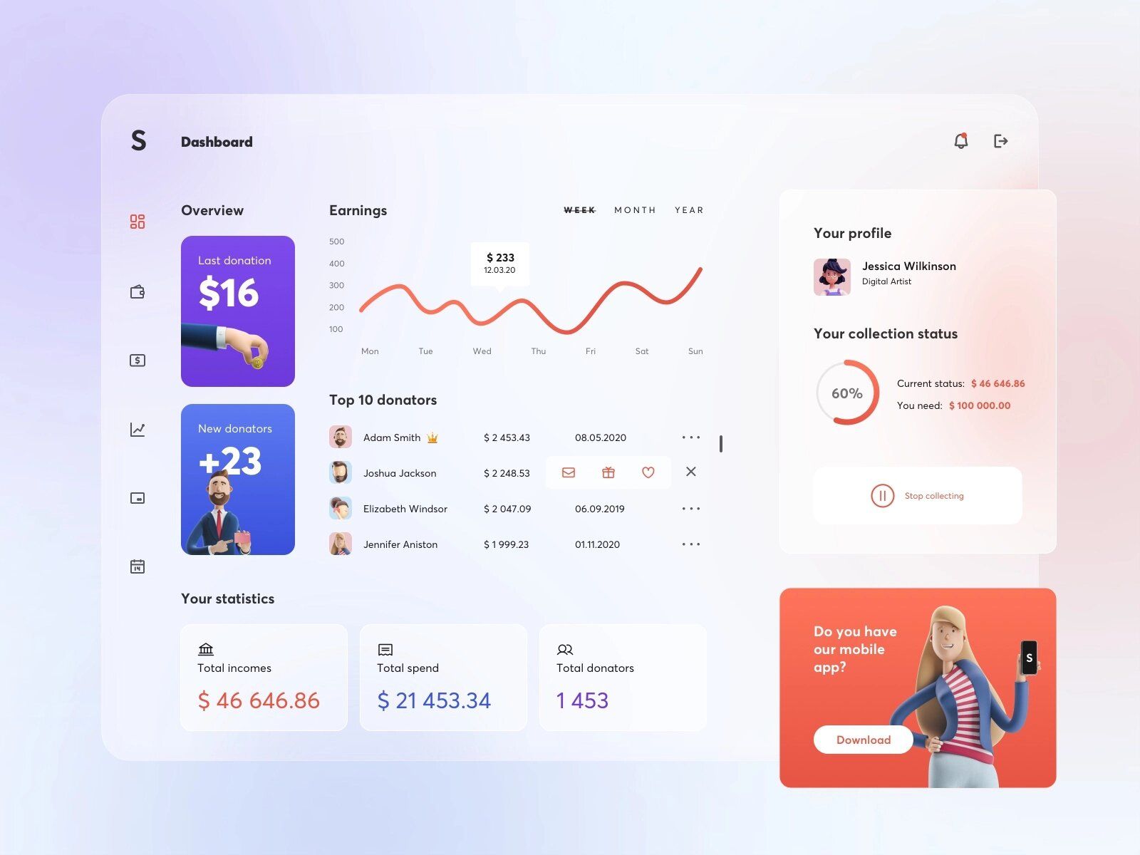 A crowdfunding platform like Kickstarter should provide tools for fundraisers to actually start a crowdfunding campaign and track the incoming funding afterward (*image by [Olga Staromłyńska](https://dribbble.com/olga_staromlynska){ rel="nofollow" target="_blank" .default-md}*)