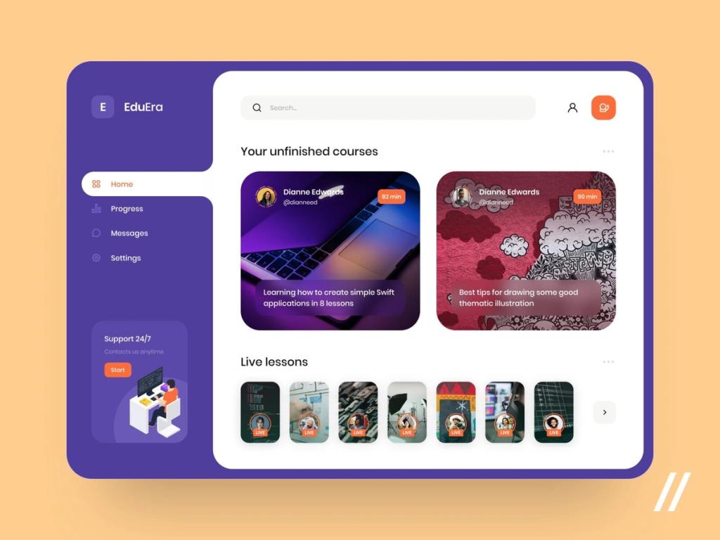 You can build e-Learning platforms for any purpose: whether it’s a live online lesson, pre-recorded online course or a management platform for offline learning experience