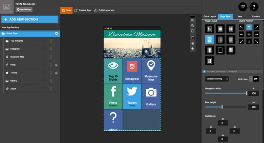 A simple app builder with a pre-composed set of features