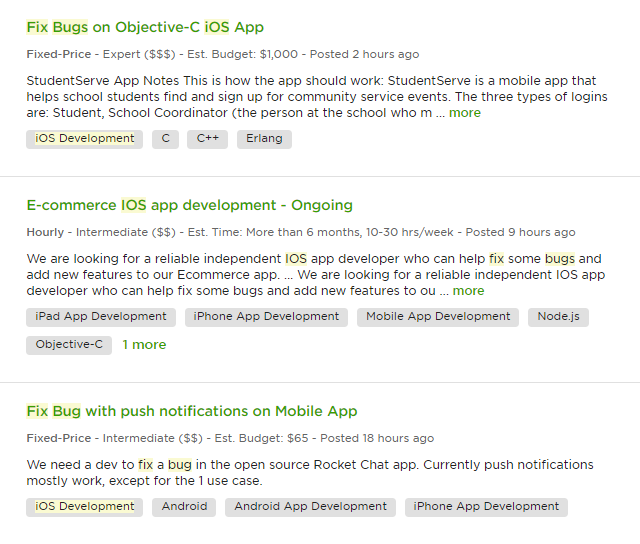 Freelance jobs posted at Upwork