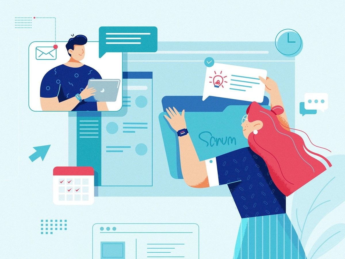 Remote team management is getting easier with the use of any agile methodology (*image by [Unini](https://dribbble.com/Unini){ rel="nofollow" target="_blank" .default-md}*)