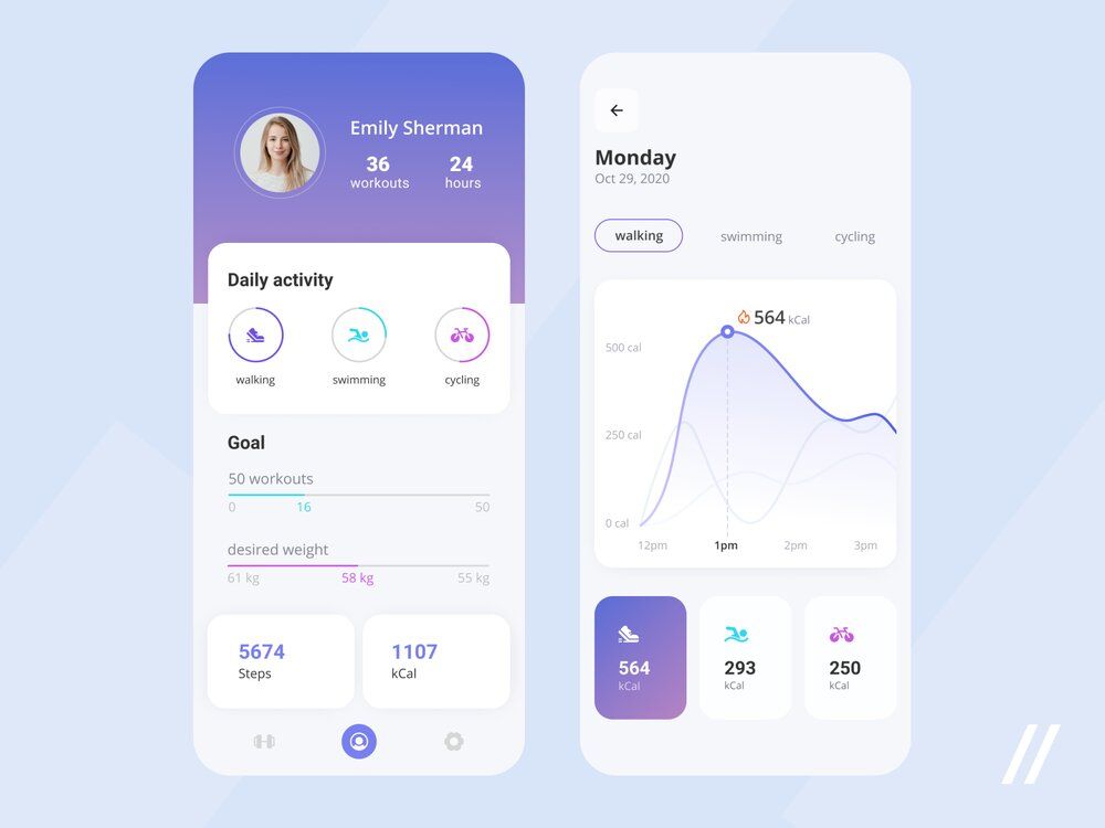 The health tracking app development is one of many options you can opt for (*image by [Alena](https://dribbble.com/kovalenka95){ rel="nofollow" target="_blank" .default-md}*)
