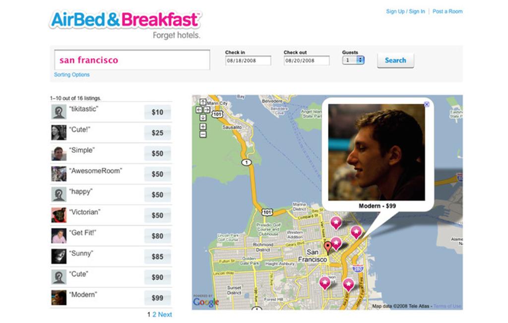 Airbnb's Minimum Viable Product Website Example