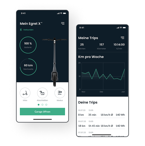 Screenshots der E-Scooter Begleiter-App