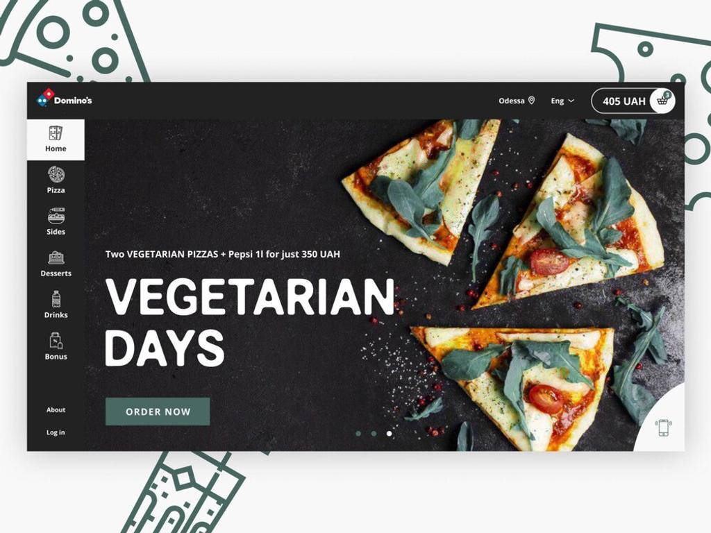 Domino’s has one of the best ordering and delivery systems that you can learn from to build a food delivery website (*image by [Elizabeth Egorenkova](https://dribbble.com/list_va){ rel="nofollow" target="_blank" .default-md}*)