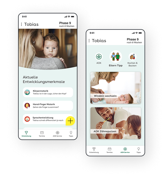 Screenshots der Kinderentwicklungs-App