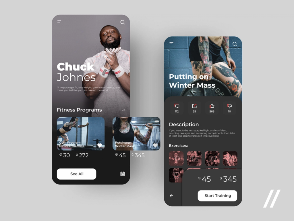 Fitness app development example of a trainer finder app