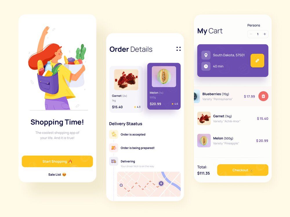 An app like Postmates should pay attention to their workflow being smooth (*image by [Paul Horbachev](https://dribbble.com/paulhorbachev){ rel="nofollow" target="_blank" .default-md}*)