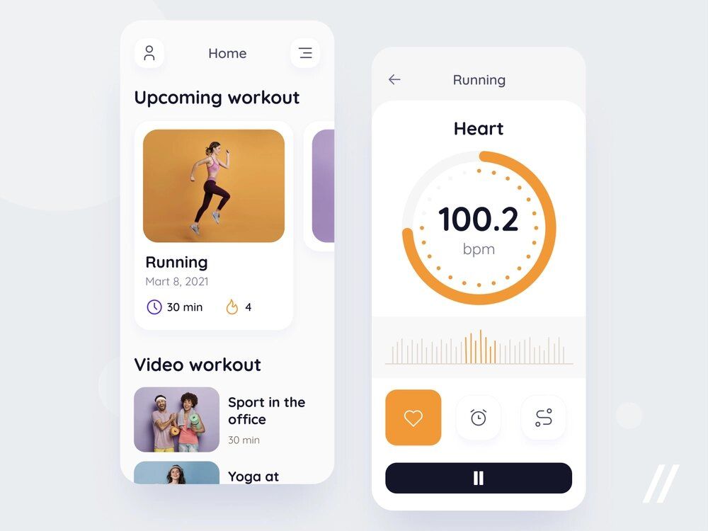 A fitness IoT system can provide valuable health data that allows companies customize their digital workout solutions (*image by [Purrweb UI/UX Studio](https://dribbble.com/purrwebui){ rel="nofollow" target="_blank" .default-md}*)