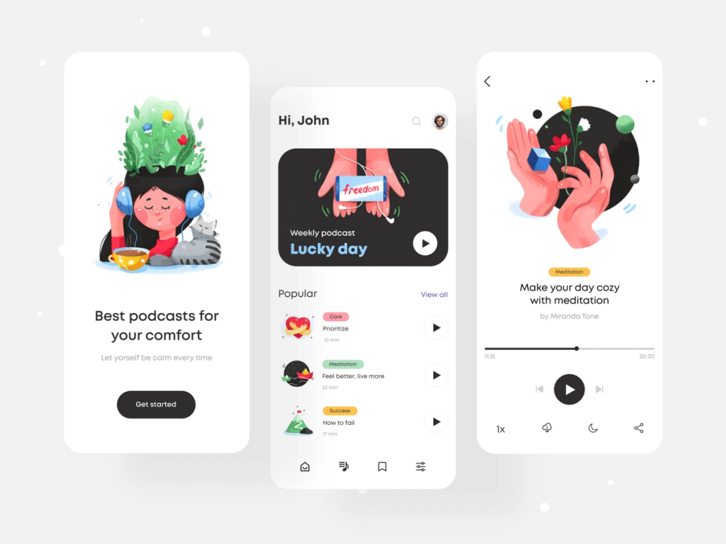 People still actively use streaming apps like podcasts (*image by [dotpixel-agency](https://dribbble.com/dotpixel-agency){ rel="nofollow" target="_blank" .default-md}*)