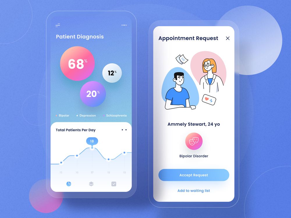 Mental health mobile application for doctors should allow access to users’ profiles (*image by [Riko Sapto Dimo](https://dribbble.com/RikoSapto){ rel="nofollow" target="_blank" .default-md}*)