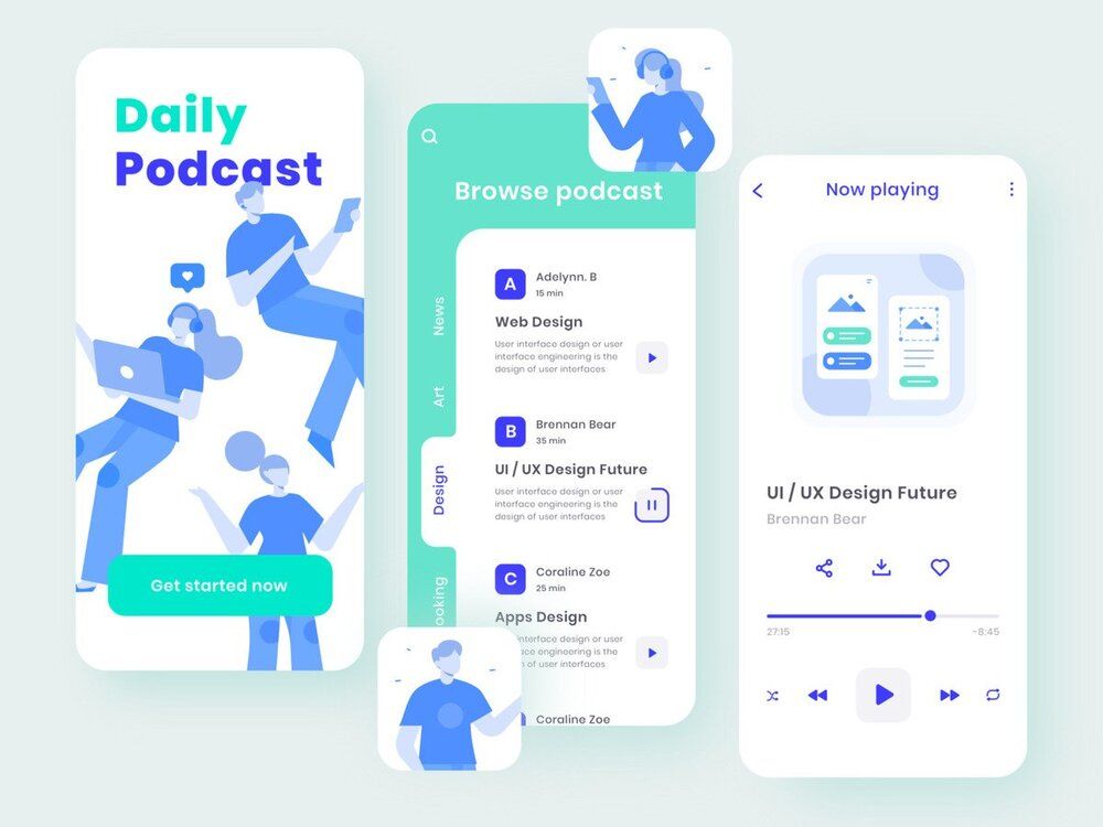 Give offline access to podcasts (*image by [Randompopsycle](https://dribbble.com/Randompopsycle){ rel="nofollow" target="_blank" .default-md}*)
